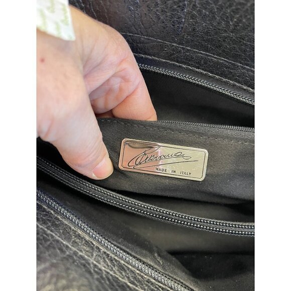 Womens Shoulder HandBag Brown Cowhide Hair Croc Embossed Leather Made In Italy - Picture 12 of 16